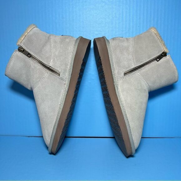 Bearpaw Womens Norah Suede Mid Side Zip Light Grey Boots 7 - Picture 7 of 11